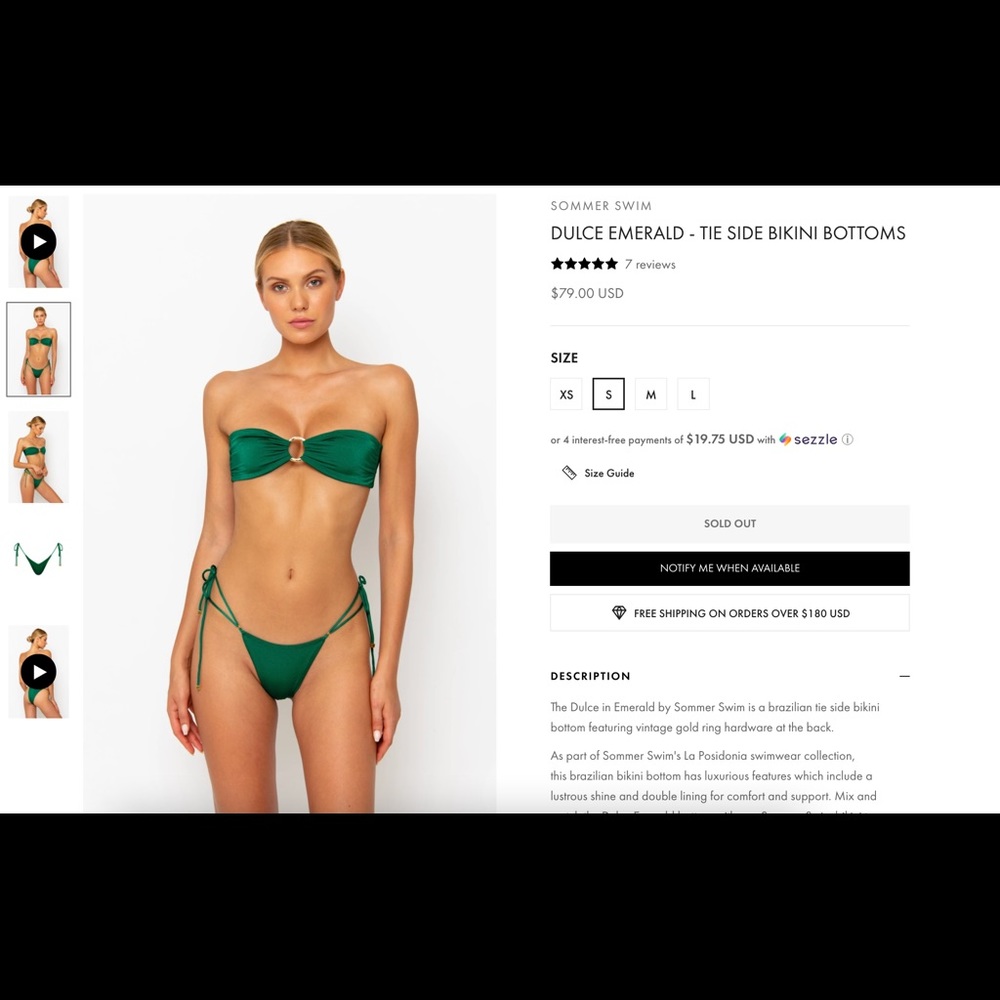 Sommer Swim Dulce Emerald bikini bottoms NWT